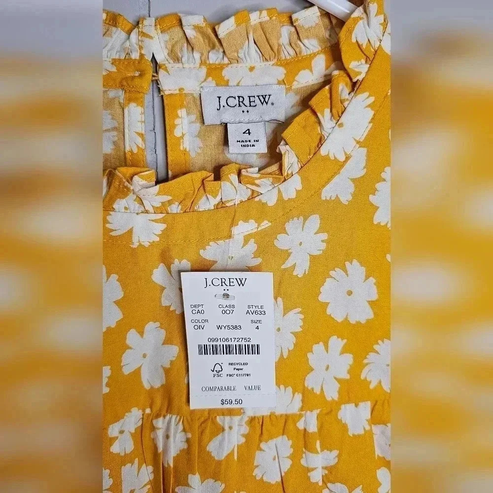 J. Crew 4 Ruffleneck Shirred Top in Cotton Poplin Vibrant Floral Print AV633 - Picture 2 of 5